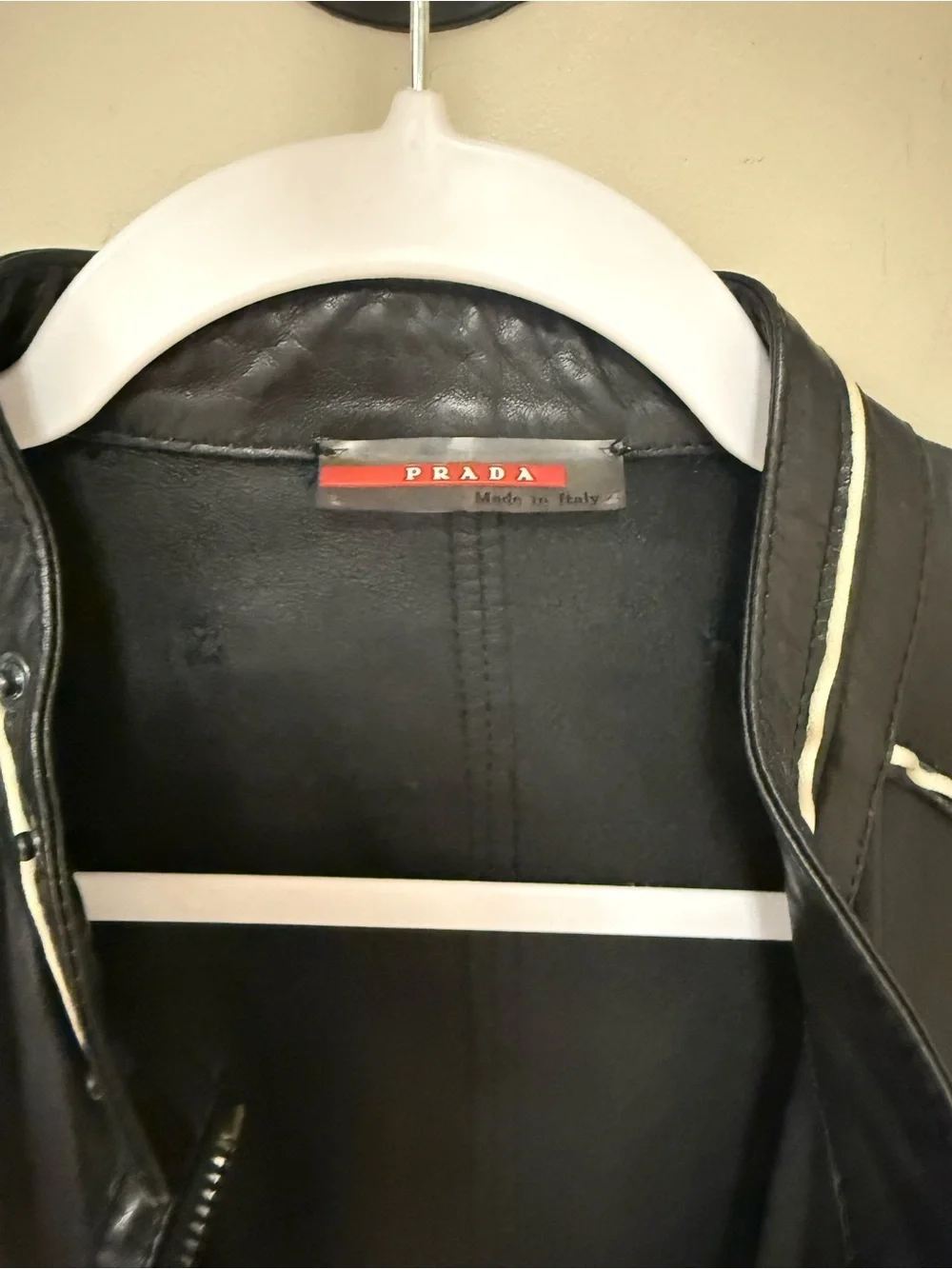 Prada Black moto 1990’s vintage  weight Leather Bomber Jacket medium